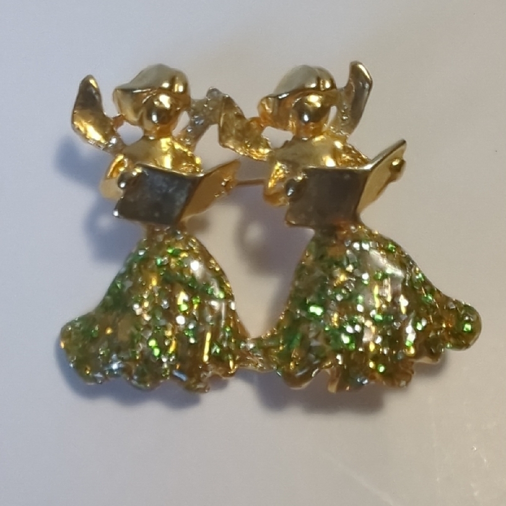 Festive Gold and Green Holiday Brooch Set - Picture 4 of 7